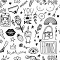 Feminist Seamless pattern in vintage style. Girl power and body positive concept. Stickers for posters and cards Royalty Free Stock Photo