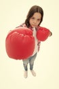 Feminist upbringing and female rights. Fight for her rights. Female rights and liberties. Girl boxing gloves ready to