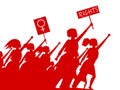 Feminist woman activist leading a crowd of people struggles for rights vector illustration isolated, social justice warriors, girl