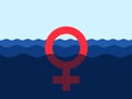 Feminity crisis - male sex and gender symbol is sinking Royalty Free Stock Photo