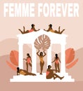 Femme forever. Vector hand drawn illustration of girls in swimsuits in glazebo isolated.
