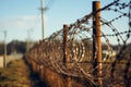 Fence adorned with barbed wire, marking a restricted zone perimeter