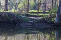 Fence around the garden, footpath and entrance to the river Royalty Free Stock Photo