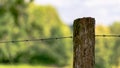 Fence with barbed wire in the French countryside Royalty Free Stock Photo