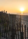 The fence barrier at the beach at sunrise