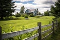 a fence circling a secluded home in a rural setting Royalty Free Stock Photo
