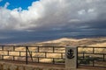 Fence with coat of arms, Mount Nebo, Jordan Royalty Free Stock Photo