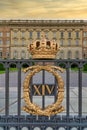 Fence of of the Royal Palace of Stockholm, Sweden, Stockholms Slott, with the royal golden crown, Gamla Stan