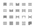 Fence flat line icons set. Wood fencing, metal profiled sheet, wire mesh, crowd control barricades vector illustrations Royalty Free Stock Photo