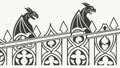 Fence with Gargoyles and Castle Backdrop Gothic Architecture, vector design Generative AI Royalty Free Stock Photo