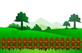 Fence with green garden grass tree green meadow feild in ai10 illustrations