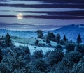 Fence on hillside meadow in mountain at night Royalty Free Stock Photo