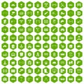 100 fence icons hexagon green