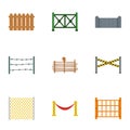Fence icons set, flat style
