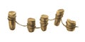 Fence made of tree stumps wrapped with brown twine, small cute decorative. Watercolor illustration hand drawn. Separate