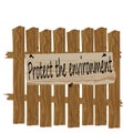 A fence made of wood. Plate calling to protect the nature. Satire, humor illustration