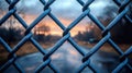 Fence Pattern at Sunset with Urban Landscape View Royalty Free Stock Photo
