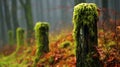 Fence post adorned with moss