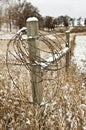 Fence Post with Barbed Wire Royalty Free Stock Photo