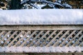 The fence posts are covered with white snow Royalty Free Stock Photo
