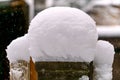 The fence posts are covered with white snow Royalty Free Stock Photo