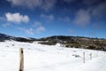 Fence in snowy landscape in Pyrenees