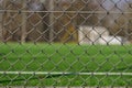 Fence with soccer field in background Royalty Free Stock Photo