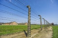 Fence and watchtower surrounding barracks in Auschwitz-Birkenau concentration camp, Poland