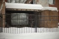 Fence in winter. Old abandoned building. Destroyed house Royalty Free Stock Photo