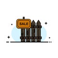 Fence, Wood, Realty, Sale, Garden, House Business Flat Line Filled Icon Vector Banner Template