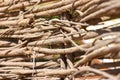 Fence from a wooden dry vine, close-up