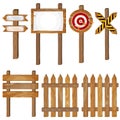 Fence, wooden signboards, arrow sign, target dart