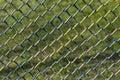 Fenced field. Multicolored metal wire mesh