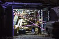 Fenced garage at the crime scene, background blurred with bokeh effect