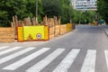 Fenced section of city street during of a roadworks Royalty Free Stock Photo