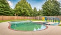 Fenced yard with lovely pool and playground Copy space image Place for