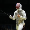 Fencer Alexander Massialas of United States competes in the Men`s team foil of the Rio 2016 Olympic Games at the Carioca Arena 3