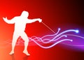 Fencer on Light Spark Abstract Background Royalty Free Stock Photo