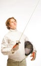 Fencer looking on rapier