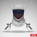 Fencer sword and mask with russia flag.