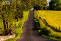 Fences and farm fields along a hilly road in Antietam National Battlefield Royalty Free Stock Photo