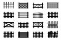 Fences set, picket, wooden and wire garden fence, park or yard obstruction