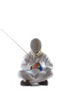 Fencing athlete wins the competition isolated in white background Royalty Free Stock Photo