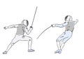Fencing championship. Fencers at tournament. Colorful drawing. Royalty Free Stock Photo