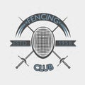 Fencing club badge illustration with foil and mask. Sport vintage crest