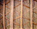 Fencing elements made of twigs, reeds and bamboo sticks and fastened with bast