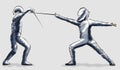 Fencing, fencers race, combat encounter Royalty Free Stock Photo