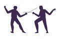 Fencing with foils athletes black silhouettes vector illustration isolated. Royalty Free Stock Photo