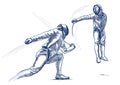 Fencing - An hand drawn illustration. Freehand sketching