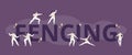 Fencing header with fencers tiny characters banner, flat vector illustration. Royalty Free Stock Photo
